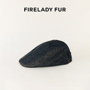 Firelady Fur | Women‘s Leather Beret in Distressed Denim with Waxed Velvet Flock