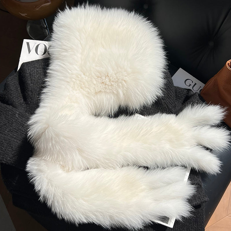 Fox Fur Hat Scarf Snow Hat Women Autumn Winter Warm High-end Double-sided Thickened Plush Earmuff Hat