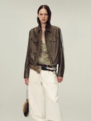 Women's imported first-layer suede sheepskin short autumn leather jacket