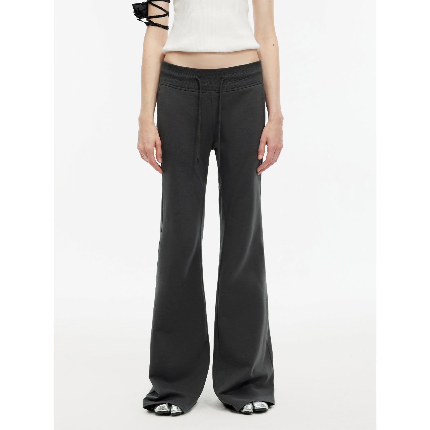 "American High Street" air-spun OE cotton fashionable low-rise fit wide waist drawstring flared pants