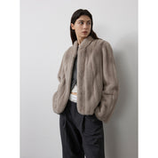 Warm coffee mink retro imported stand collar short mink fur coat