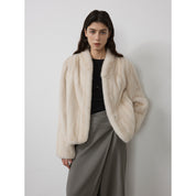 Warm coffee mink retro imported stand collar short mink fur coat