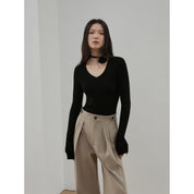 "Self-Life"Yangzi Machine Washable Seamless V-Neck Merino Wool Knit Bottom Shirt