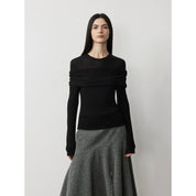 "Modern Tricks" personalized layered Tencel wool fake two-piece splicing one-shoulder versatile knitted top