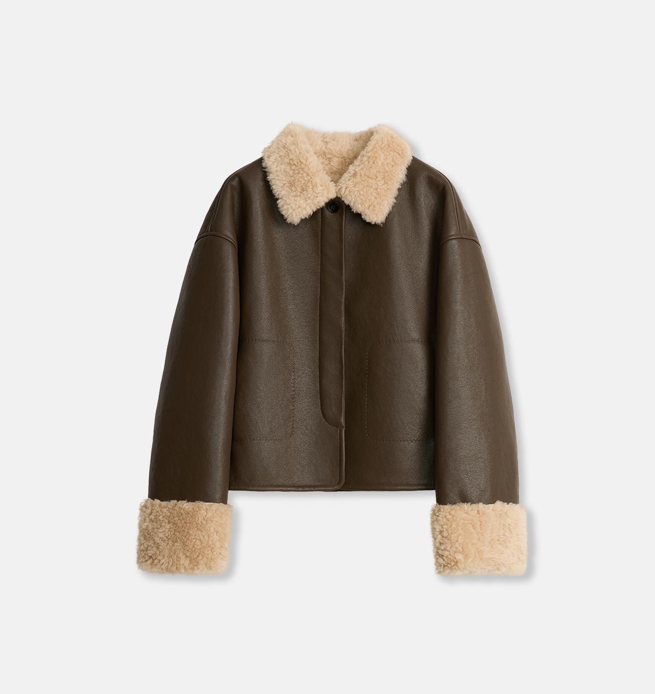 Slightly Sweet Latte Furry Lapel Casual Straight Shearling Jacket