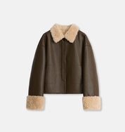 Slightly Sweet Latte Furry Lapel Casual Straight Shearling Jacket