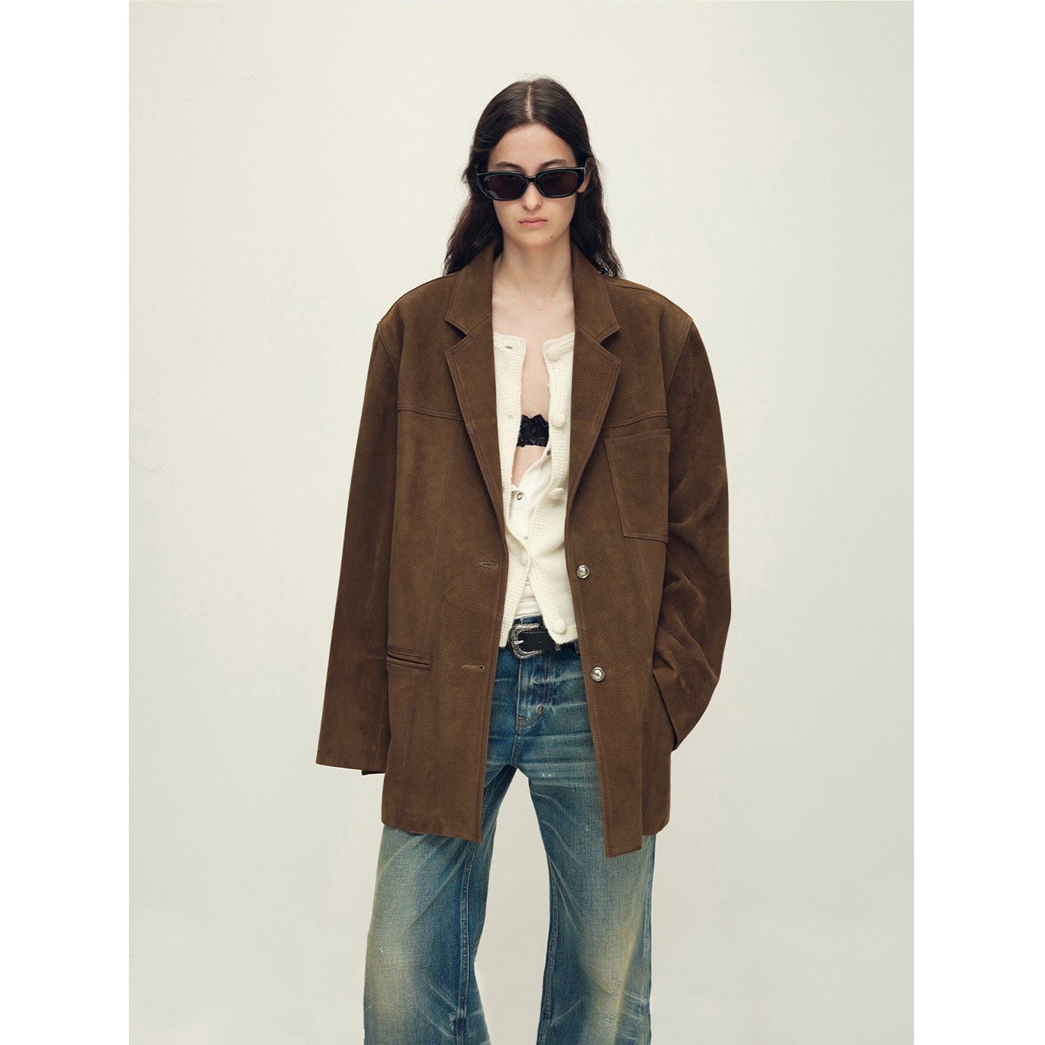 Firelady Fur Women‘s Genuine Lambskin Leather Jacket - Imported Vegetable-Tanned Suede, “Oversized Leather Blazer”