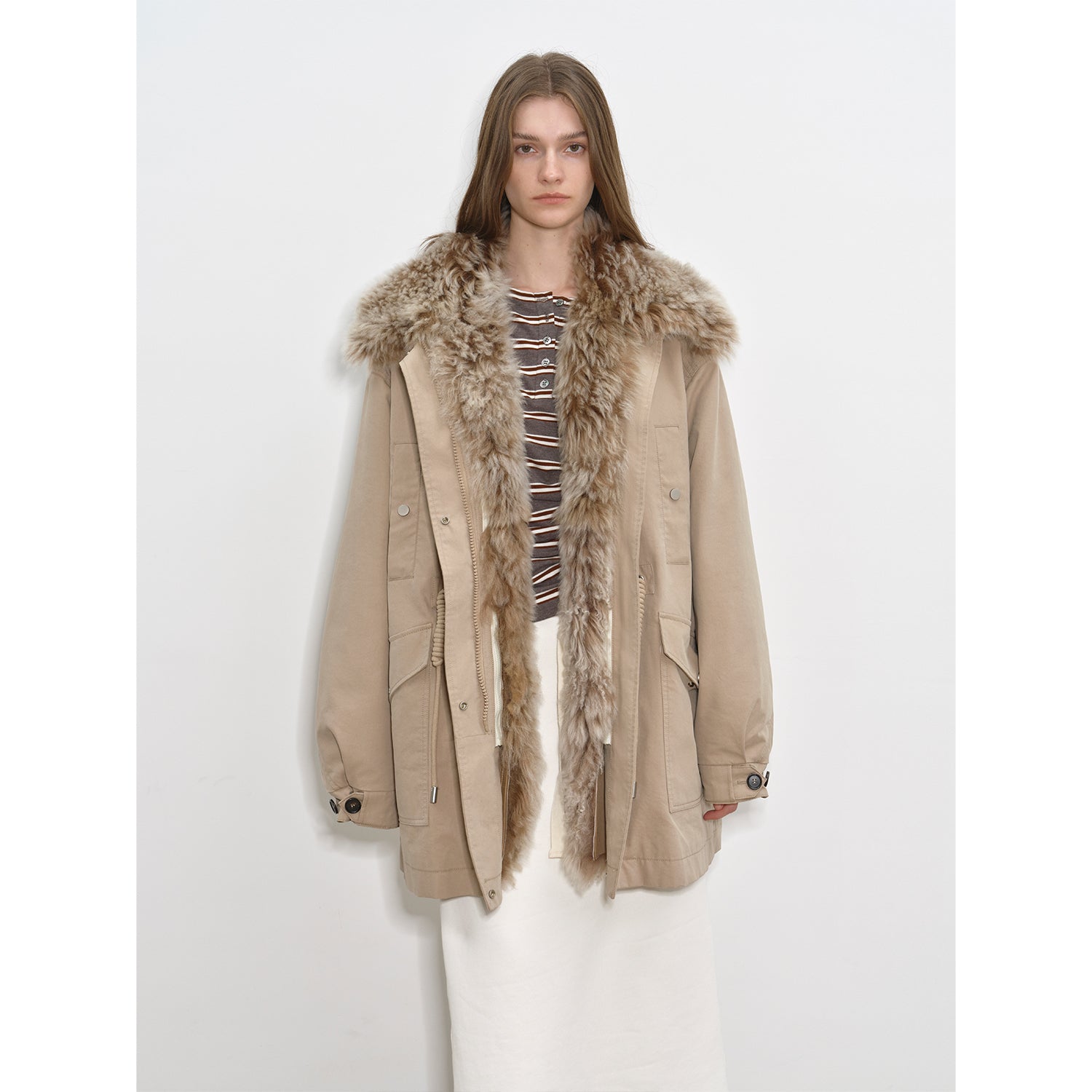 Fireladyfur Women’s Goose Down Parka  coat with Toscana Shearling Fur“Green Mile Miracle”