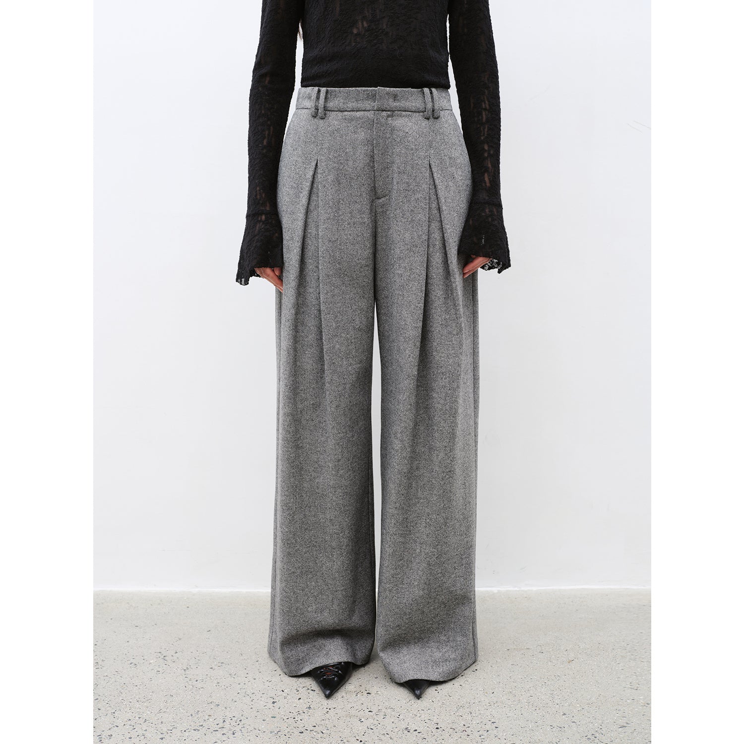 "City Stroll" casual and relaxed wool-blend double-pleated straight draped wide-leg casual trousers for autumn