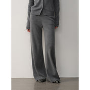 "Lazy urban" Yangtze Merino wool polo-neck cardigan straight-leg knitted pants suit