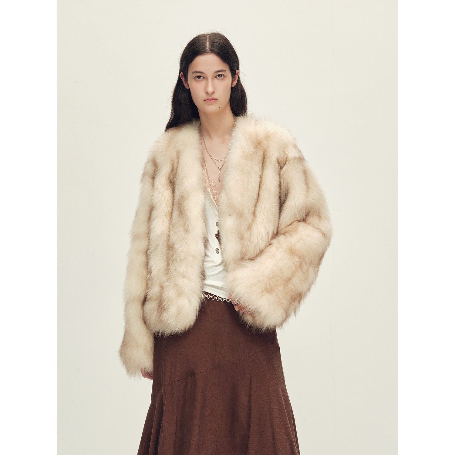 Firelady Fur Women‘s Short Fox Fur Coat | SagaFurs Crown-Grade Ombré Dyed Collar“Chic Sister”