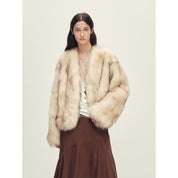 Firelady Fur Women‘s Short Fox Fur Coat | SagaFurs Crown-Grade Ombré Dyed Collar“Chic Sister”