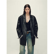 Firelady Fur Women‘s Genuine Lambskin Leather Jacket - Imported Vegetable-Tanned Suede, “Oversized Leather Blazer”