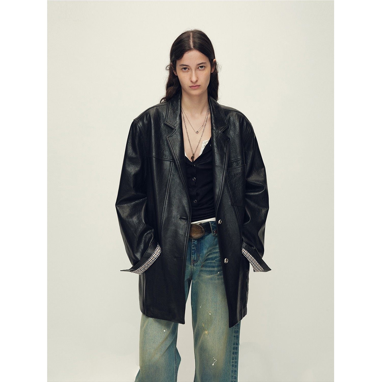 Firelady Fur Women‘s Genuine Lambskin Leather Jacket - Imported Vegetable-Tanned Suede, “Oversized Leather Blazer”