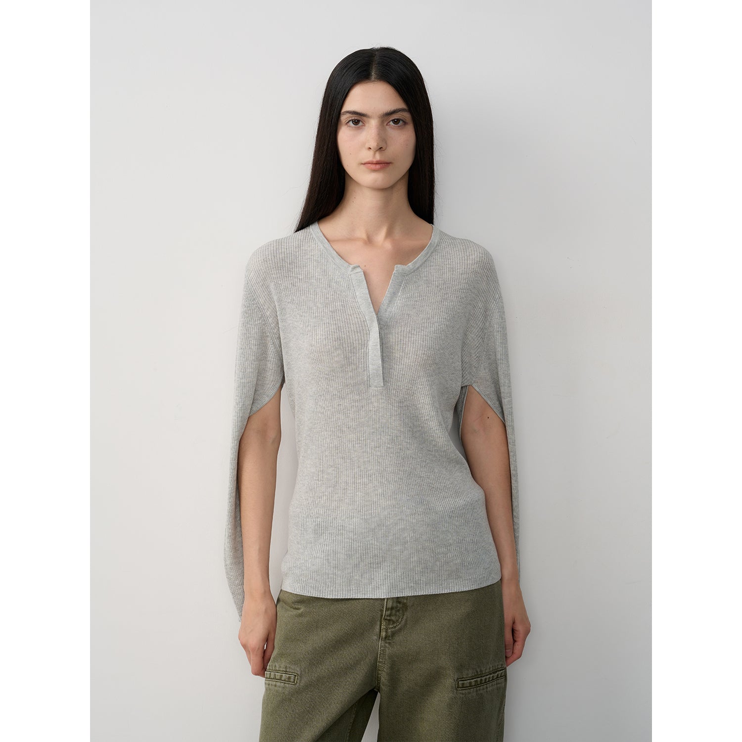 Tencel wool blend long-sleeved sweater thin top"Moonlight Schumann"