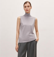 Triacetate mixed tencel high collar knitted sleeveless vest