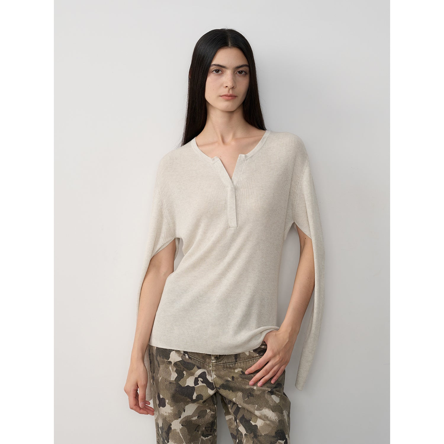 Tencel wool blend long-sleeved sweater thin top"Moonlight Schumann"