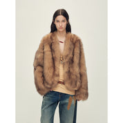 Firelady Fur Women‘s Short Fox Fur Coat | SagaFurs Crown-Grade Ombré Dyed Collar“Chic Sister”