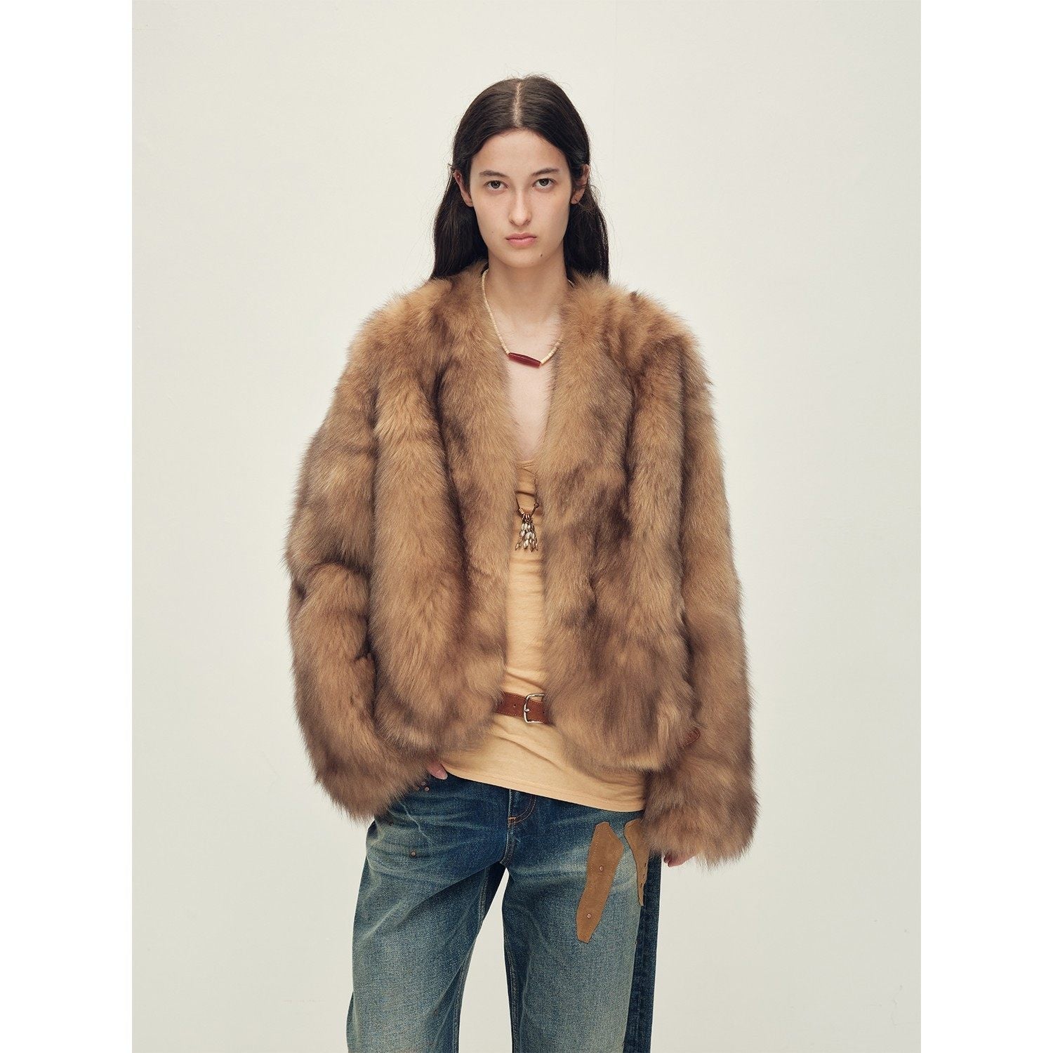Firelady Fur Women‘s Short Fox Fur Coat | SagaFurs Crown-Grade Ombré Dyed Collar“Chic Sister”