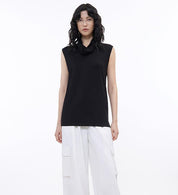Triacetate mixed tencel high collar knitted sleeveless vest