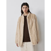 Warm coffee mink retro imported stand collar short mink fur coat