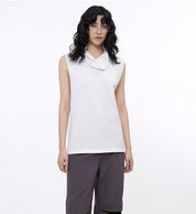 Triacetate mixed tencel high collar knitted sleeveless vest