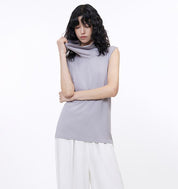 Triacetate mixed tencel high collar knitted sleeveless vest