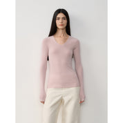 "Self-Life"Yangzi Machine Washable Seamless V-Neck Merino Wool Knit Bottom Shirt