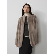 Warm coffee mink retro imported stand collar short mink fur coat