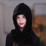 Rex rabbit fur scarf hat all in one warm snow hat neckband