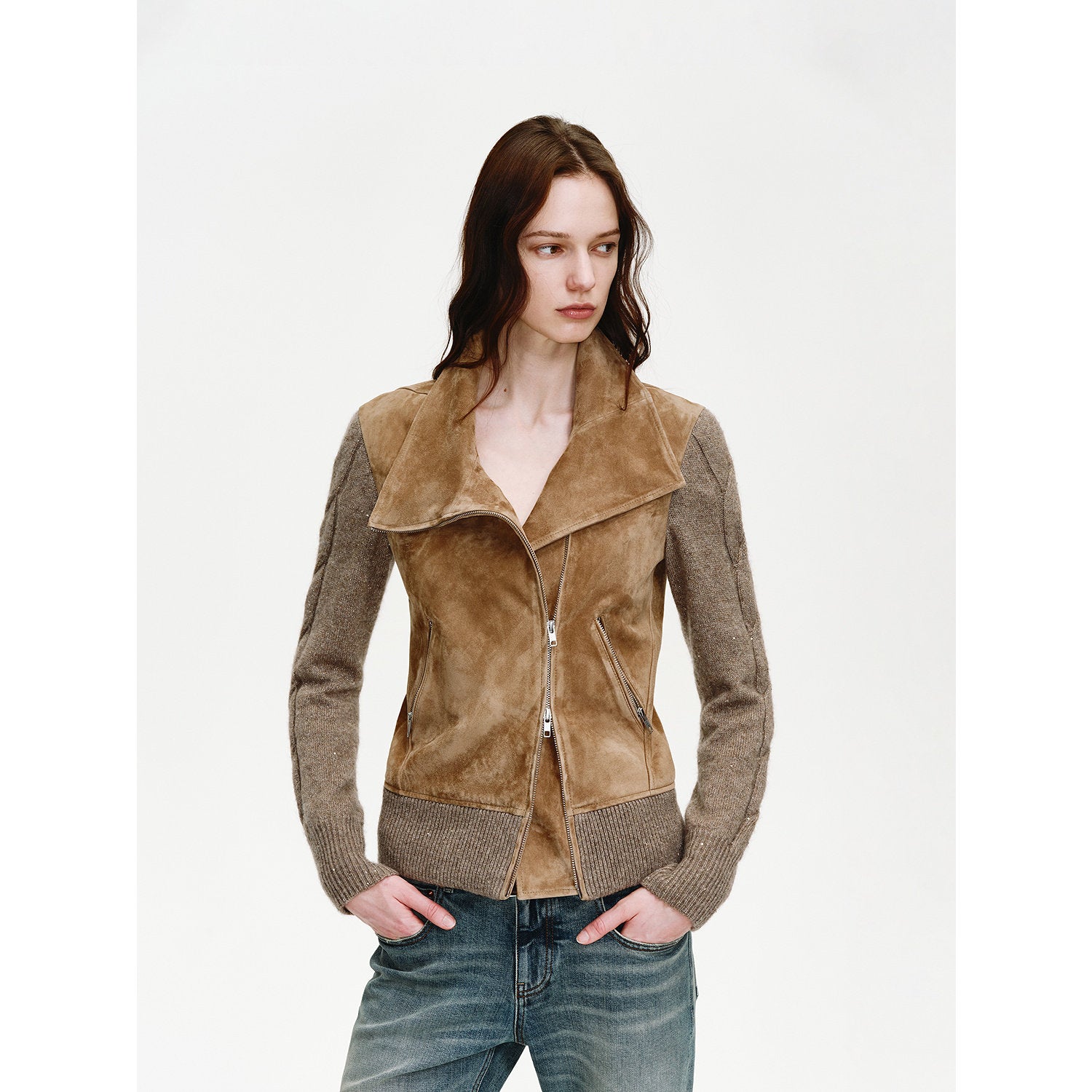 Firelady Fur Italian Sheepskin Leather Jacket Women - Merino Wool Knit Short Coat - Nishino Twilight