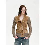 Firelady Fur Italian Sheepskin Leather Jacket Women - Merino Wool Knit Short Coat - Nishino Twilight
