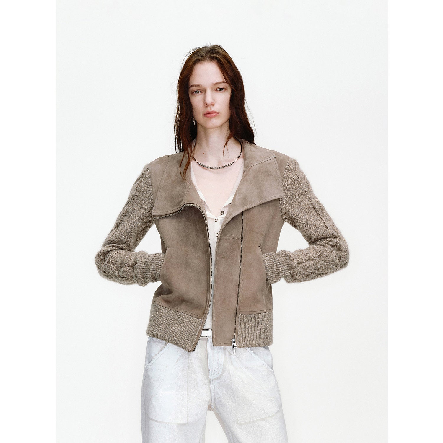 Firelady Fur Italian Sheepskin Leather Jacket Women - Merino Wool Knit Short Coat - Nishino Twilight