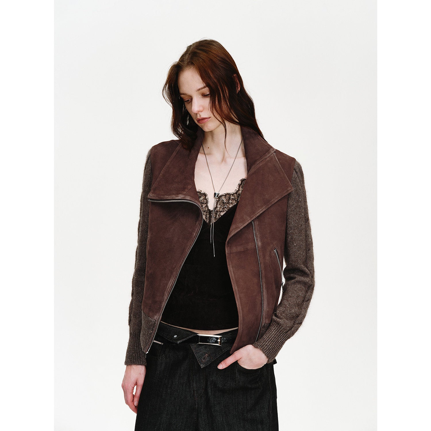 Firelady Fur Italian Sheepskin Leather Jacket Women - Merino Wool Knit Short Coat - Nishino Twilight