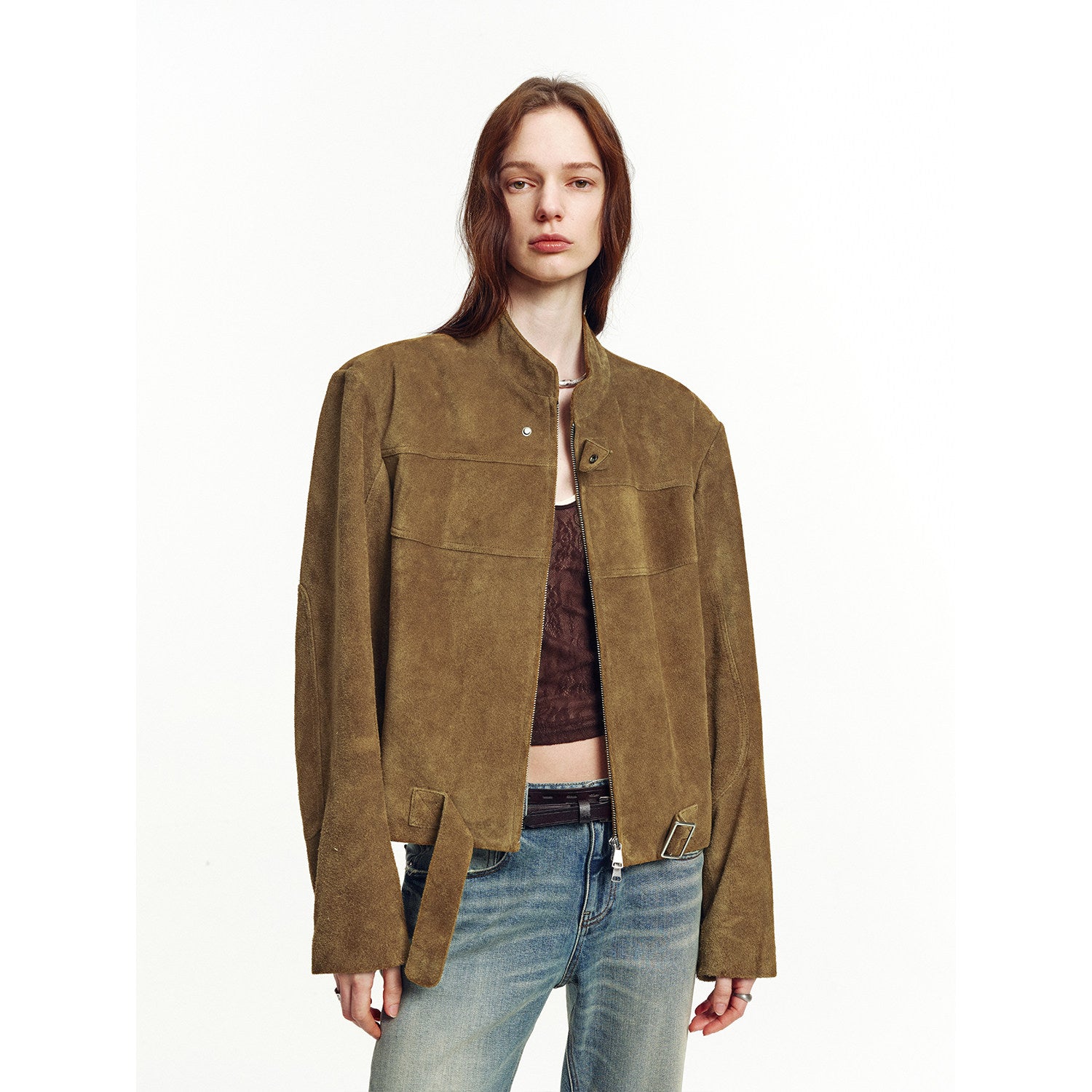 Retro Sheepskin Stand Collar Short Motorcycle Jacket “Caramel Mountain”