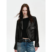 Firelady Fur Women's Motorcycle Leather Jacket - Notched Collar Short Biker Jacket - Movie Era