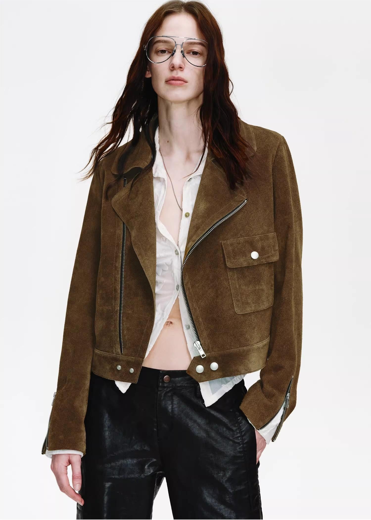 Firelady Fur Women's Motorcycle Leather Jacket - Notched Collar Short Biker Jacket - Movie Era