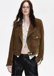 Firelady Fur Women's Motorcycle Leather Jacket - Notched Collar Short Biker Jacket - Movie Era