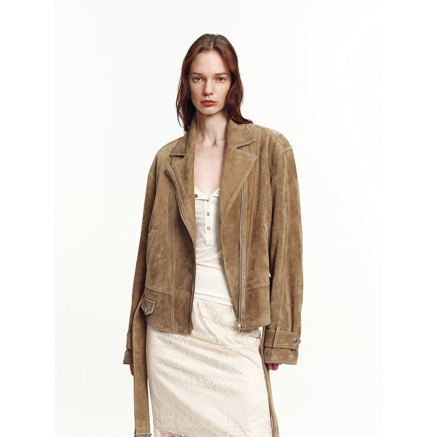 Firelady Fur Women's Sheepskin Motorcycle Jacket - Cinched Waist Biker Coat "Modern Times"