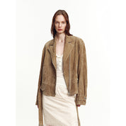 Firelady Fur Women's Sheepskin Motorcycle Jacket - Cinched Waist Biker Coat "Modern Times"