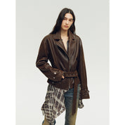 Firelady Fur Women's Sheepskin Motorcycle Jacket - Cinched Waist Biker Coat "Modern Times"