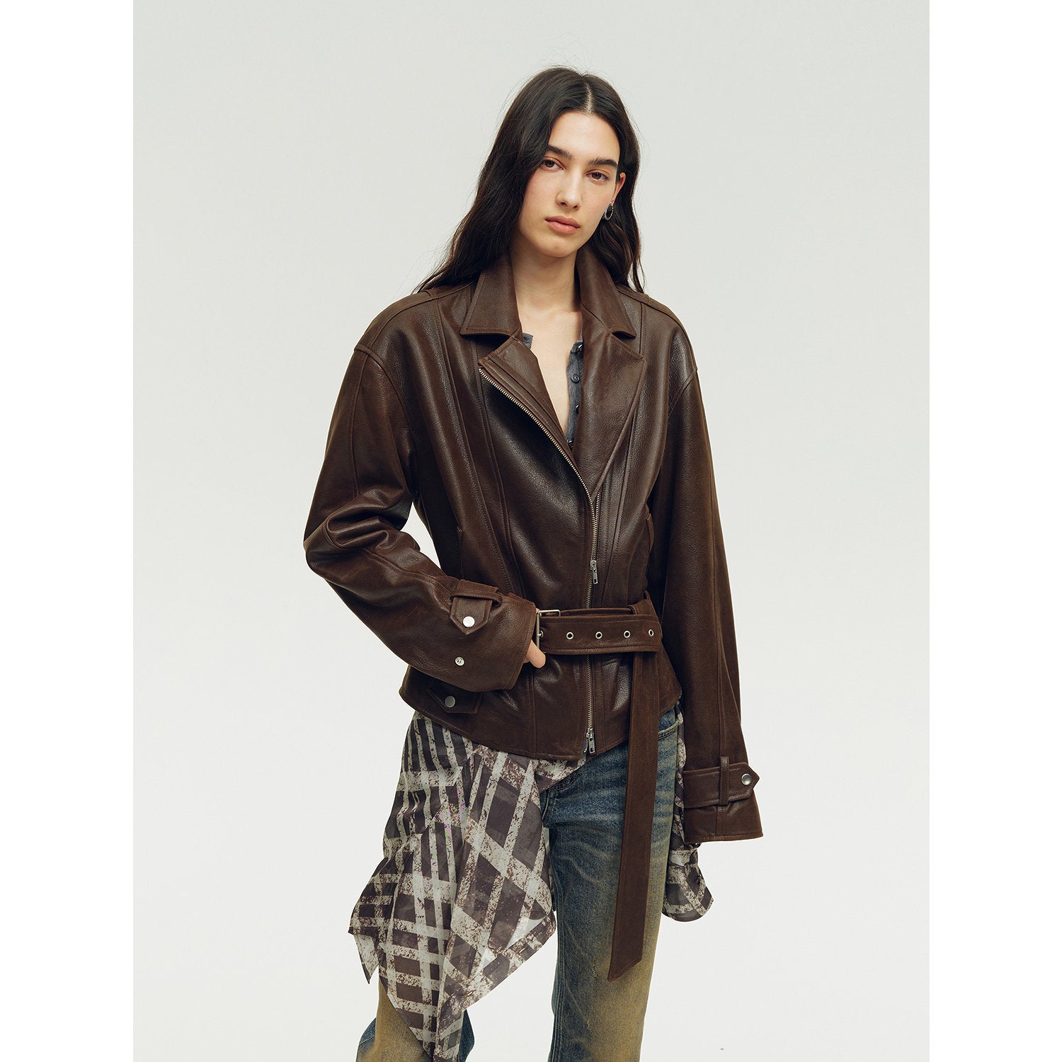 Firelady Fur Women's Sheepskin Motorcycle Jacket - Cinched Waist Biker Coat "Modern Times"