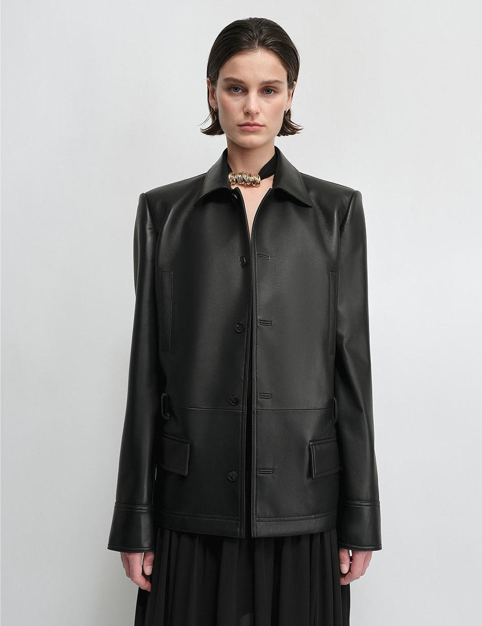 THE ARTM Black Lambskin Leather Jacket - Retro Fitted Suede Coat