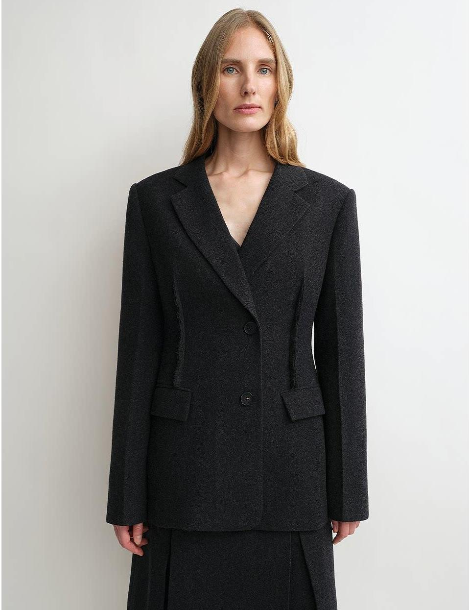 THE ARTM Women's Wool Suit Set - Fitted Blazer & A-Line Skirt
