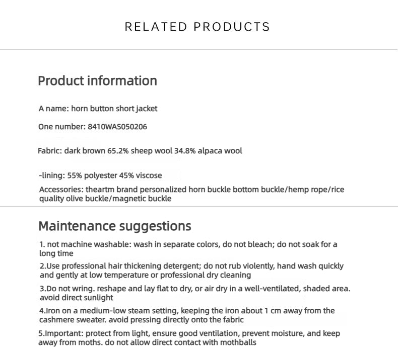 THE ARTM Women's Alpaca Wool Blend Stand Collar Short Coat "Elegant Warmth"