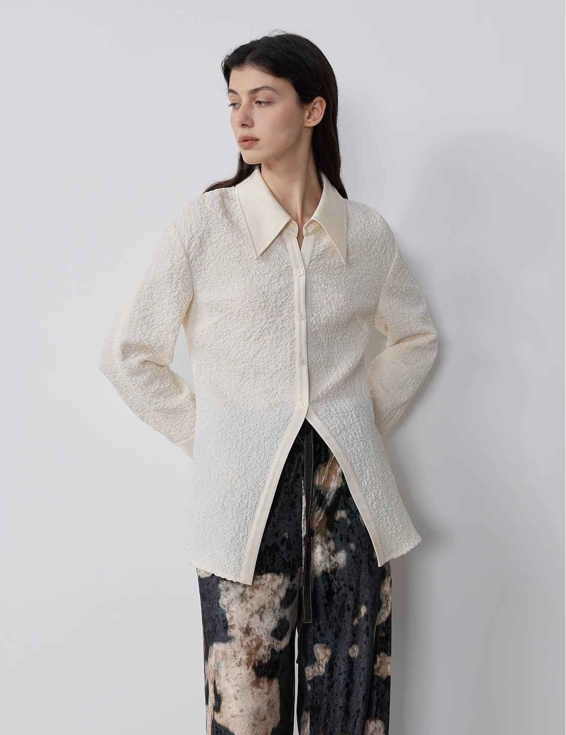 "Art Bubble" retro embossed bubble cotton satin stitching long - sleeved shirt - variant_title