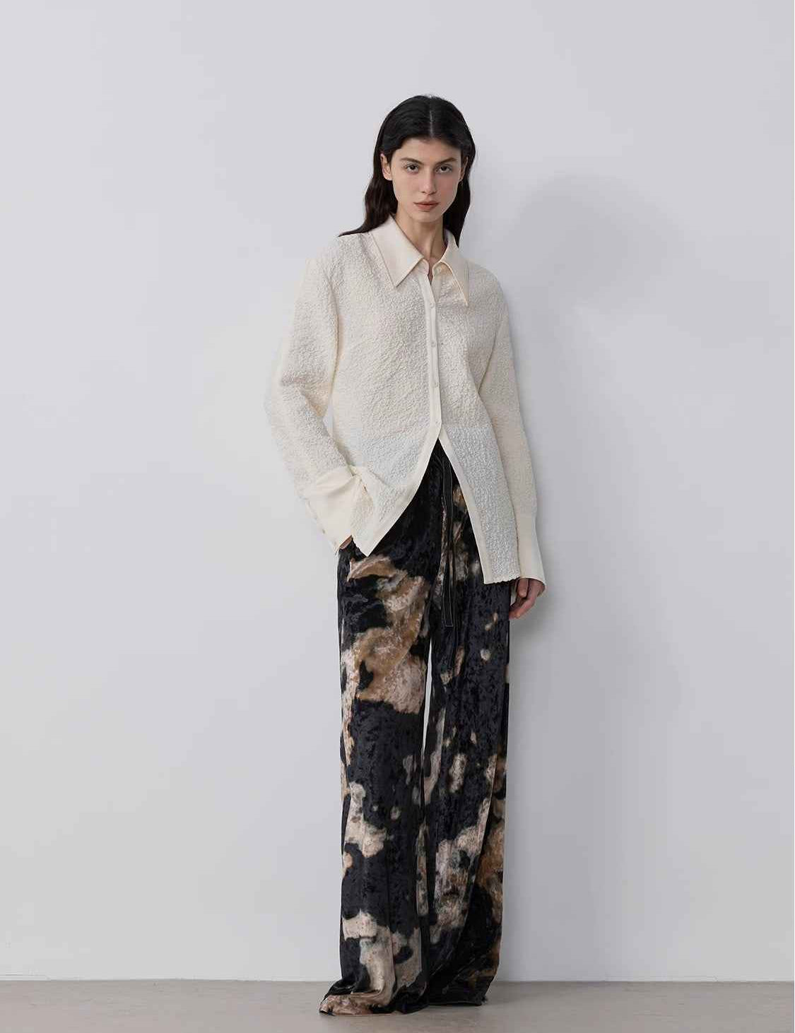 "Art Bubble" retro embossed bubble cotton satin stitching long - sleeved shirt - variant_title