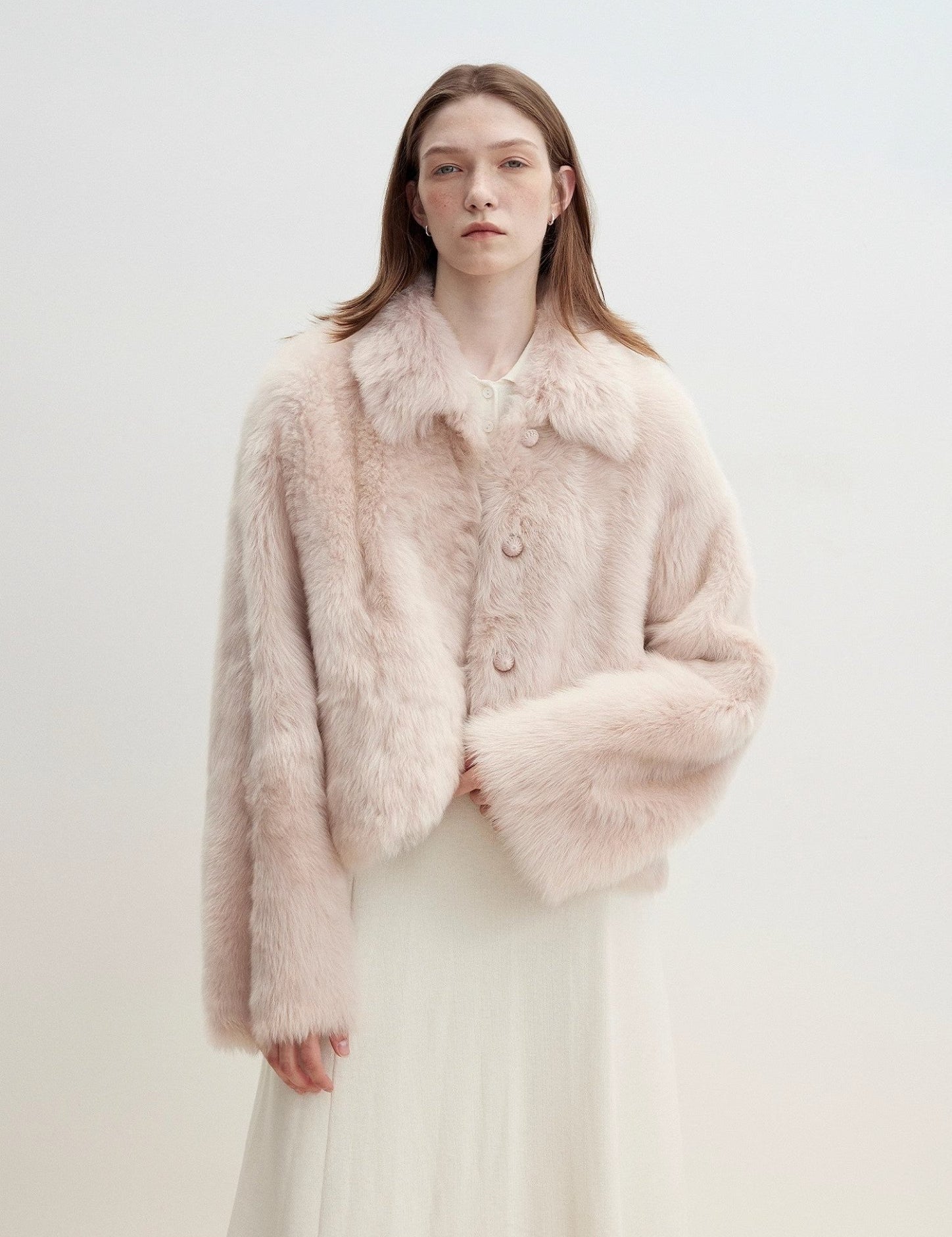 "Autumn Secret" Pink Lapel Tuscan Straight Fur Sheepskin Short Jacket - variant_title