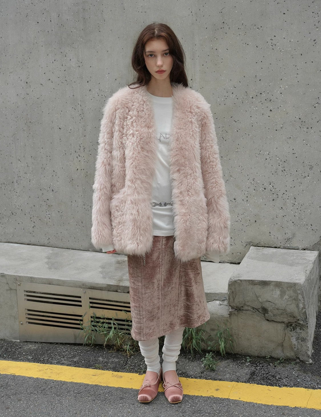 "Castle Dusk" V - neck Italian imported Tuscan curly wool sheepskin fur coat winter - variant_title