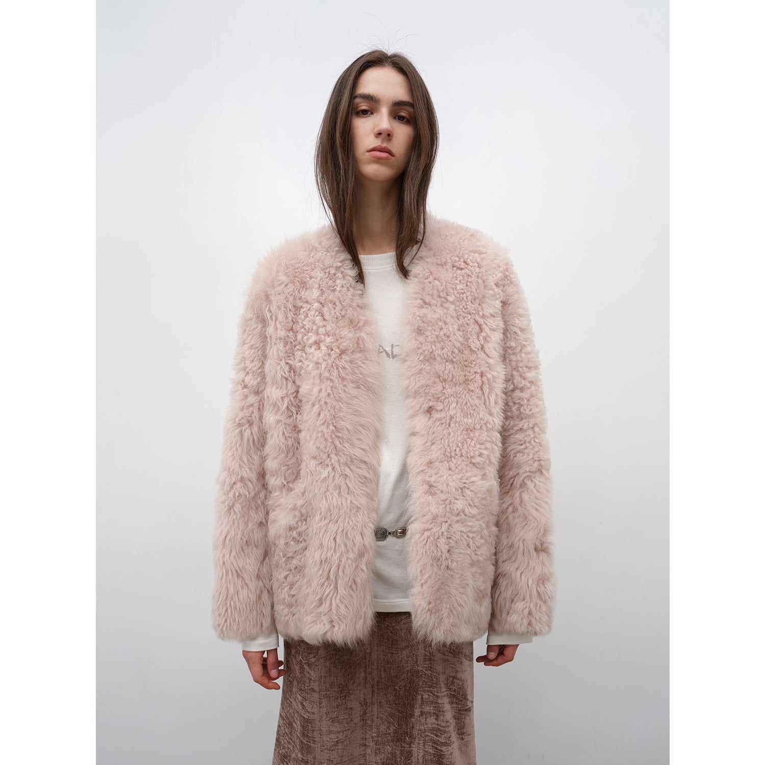 "Castle Dusk" V - neck Italian imported Tuscan curly wool sheepskin fur coat winter - variant_title